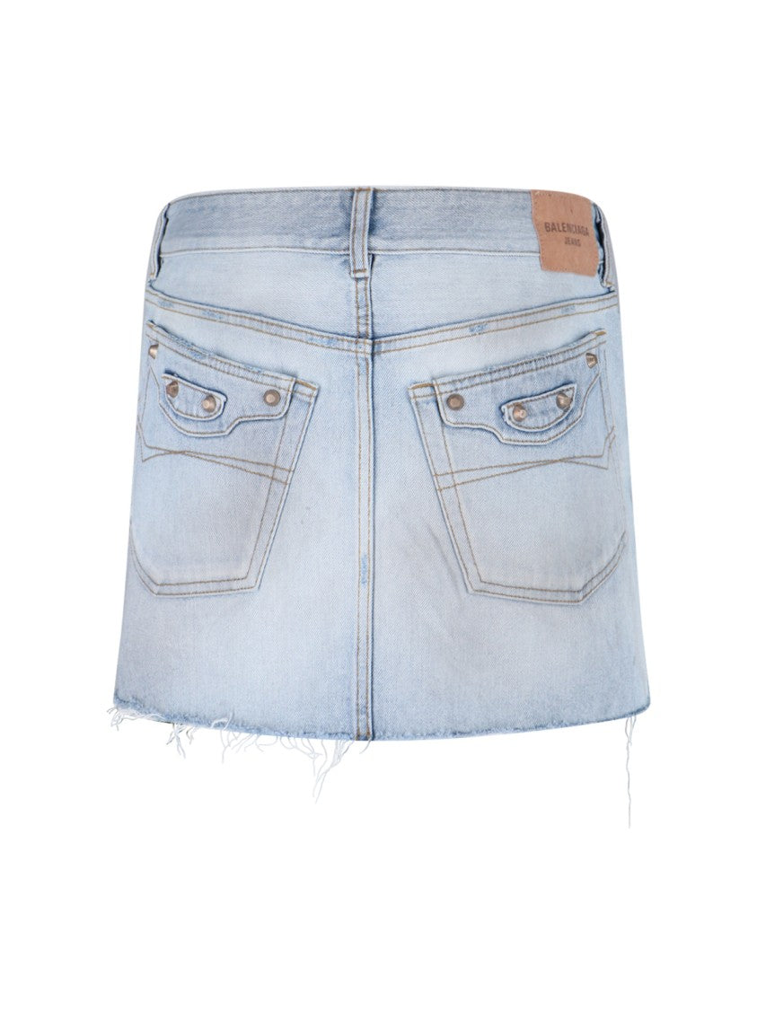 Balenciaga "Le City" Mini Skirt In Light Blue Cotton Denim