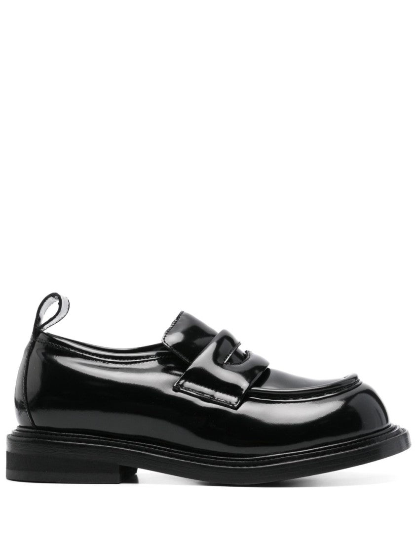 Moschino Black Penny Slot Leather Flat Shoes