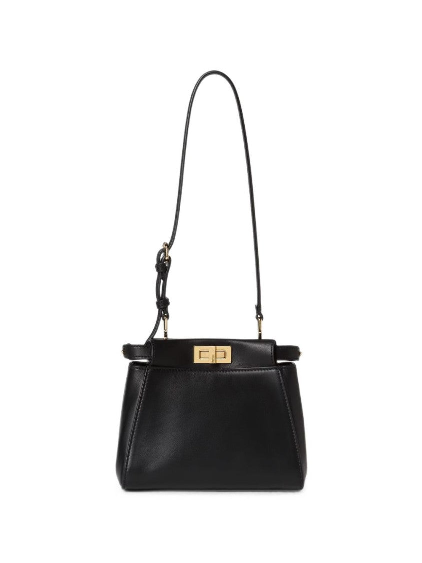 Fendi Structured Black Handbag With Gold-Tone Clasp