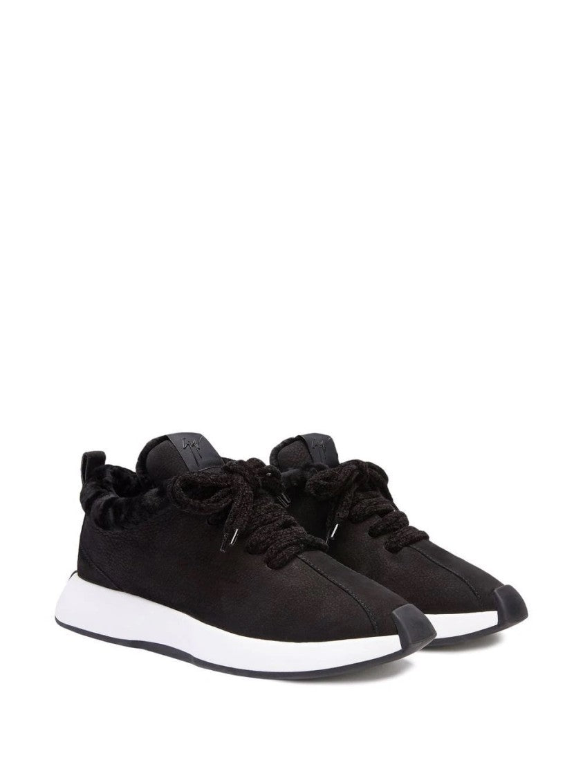Giuseppe Zanotti Black Leather Trainers With Textured Detailing And Rubber Sole