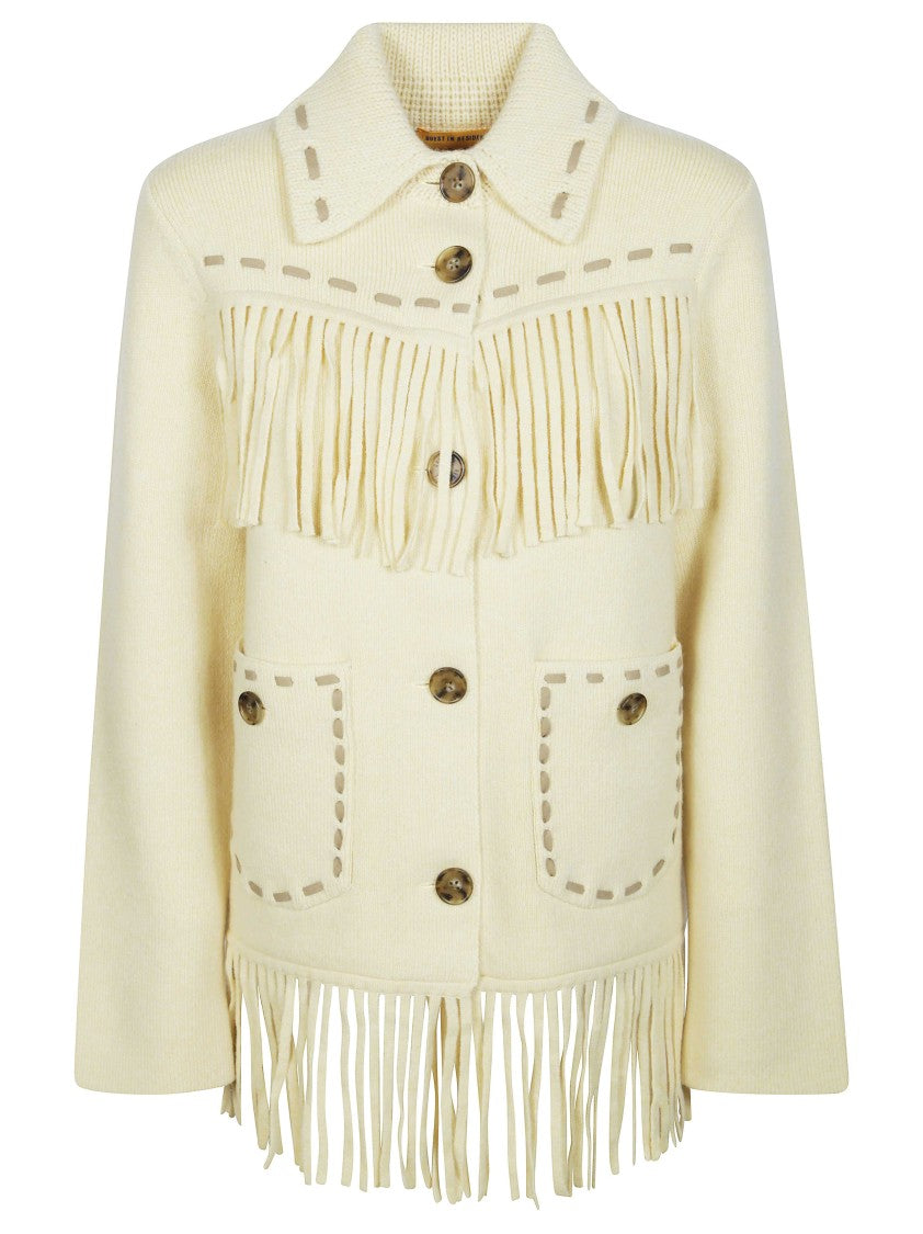Guest In Residence Western Soft Cream Fringe-Detail Jacket