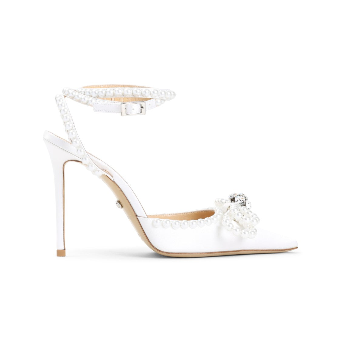 Mach & Mach White Double Bow Pearl Silk Pumps
