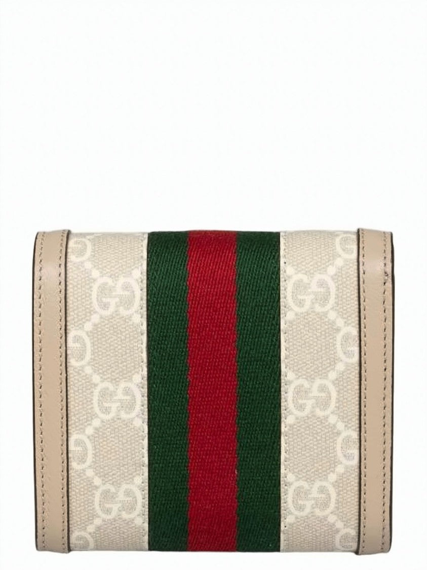 Gucci Compact Monogram Card Case Wallet With Gold-Tone Clasp