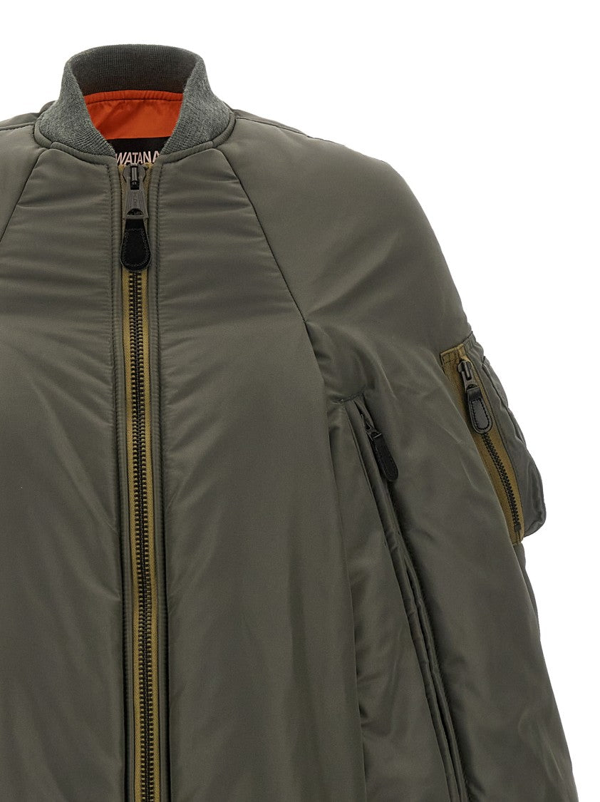 Junya Watanabe Padded Nylon Bomber-Inspired Cape With Wool Knit Details