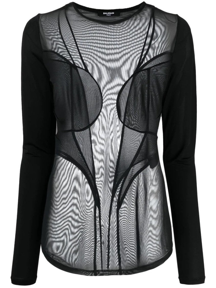 Balmain Multi Cut Mix Mesh Top