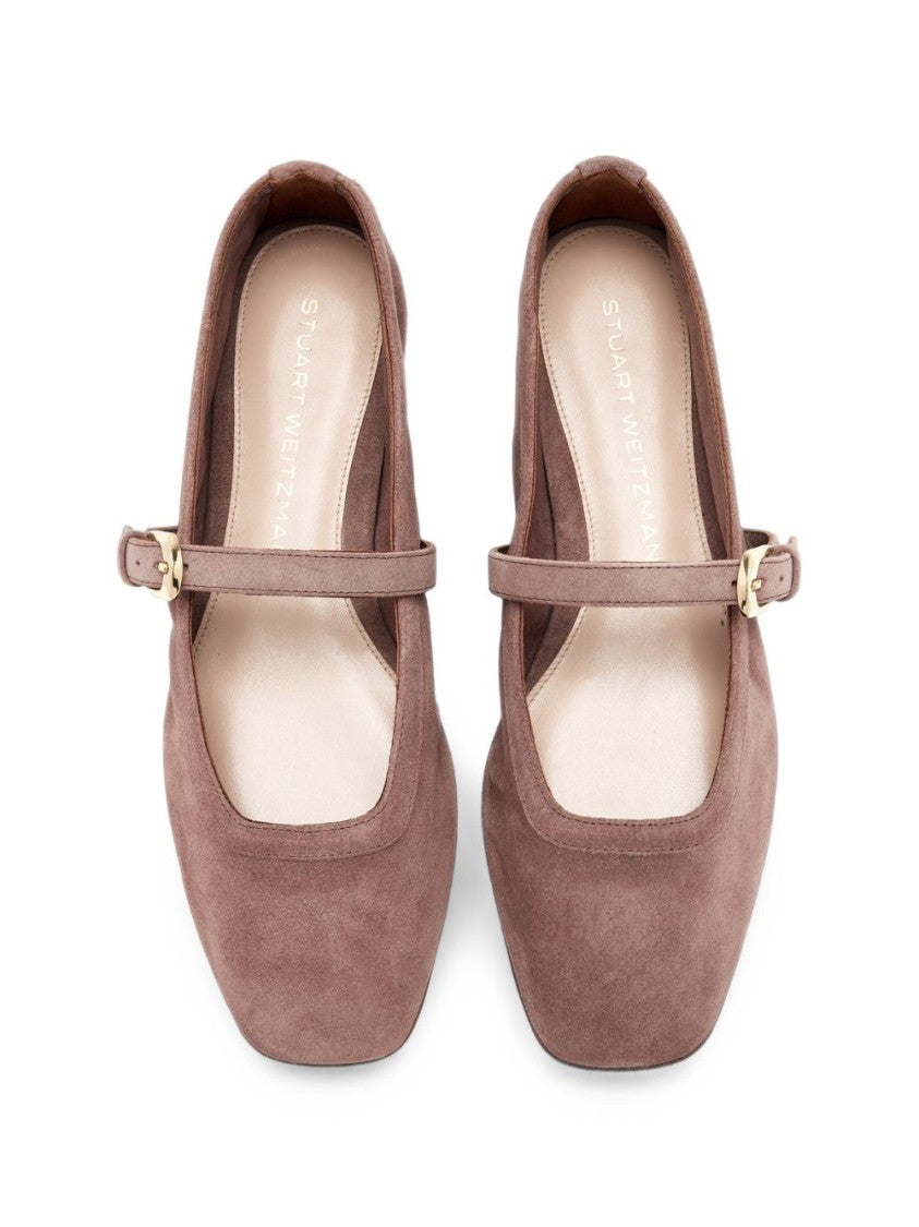 Stuart Weitzman Pointed Toe Adjustable Suede Flats