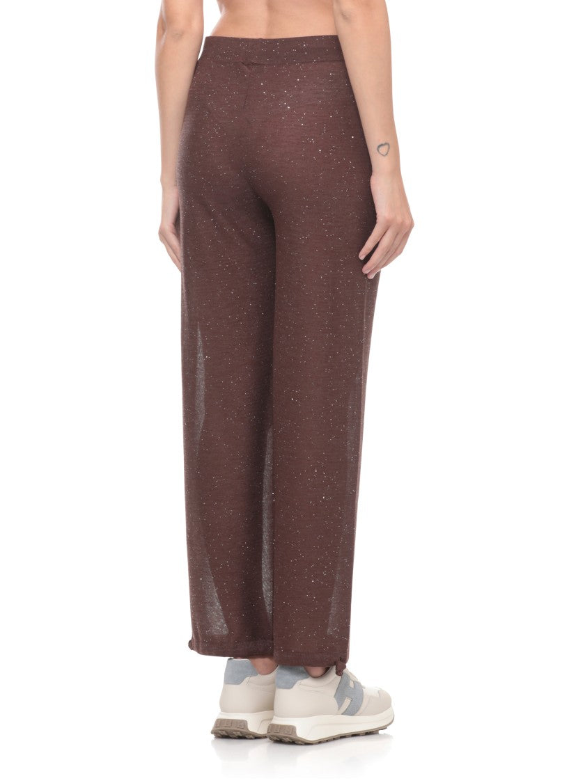 Kangra Brown Viscose Sequined Drawstring Straight-Leg Pants