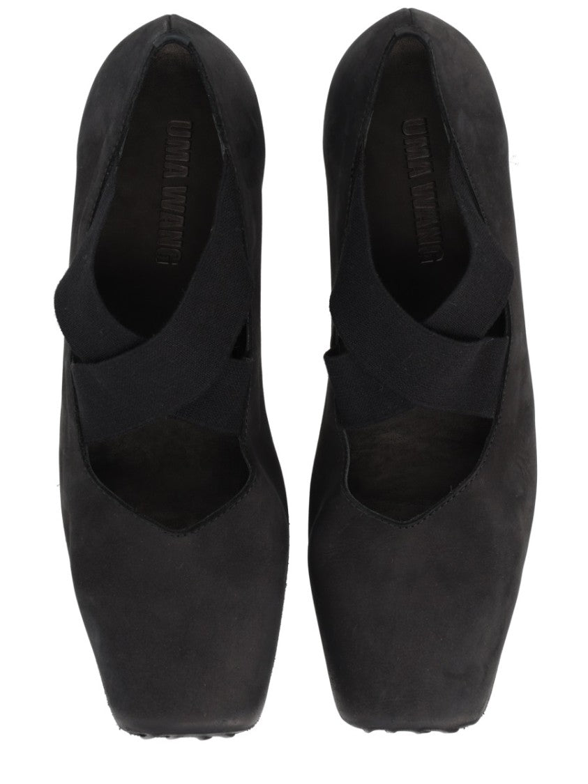Uma Wang Ballet Elastic Cross Straps Calf Leather Flats