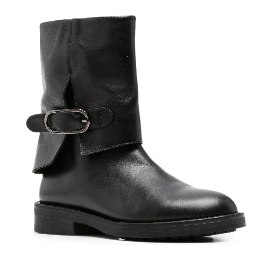 Sergio Moretti Black Leather Folded Cuff Boots