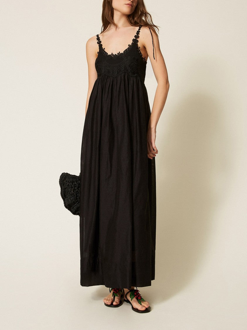 Twin-Set Maxi Dress With Lace Bodice And Adjustable Straps