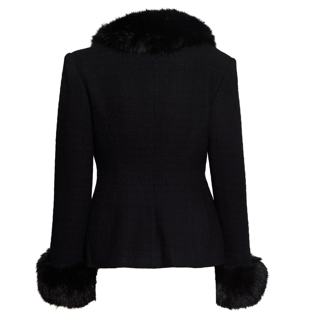 Self-Portrait Black Tailored Boucle Fur Jacket