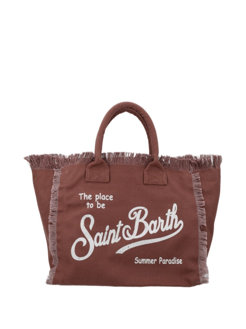 Mc2 Saint Barth Brown Fringed Script Tote Bag