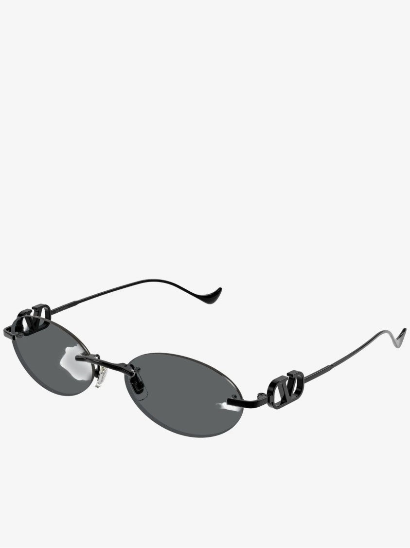 Valentino Oval-Shaped Black Metal Sunglasses With Adjustable Nose Pads