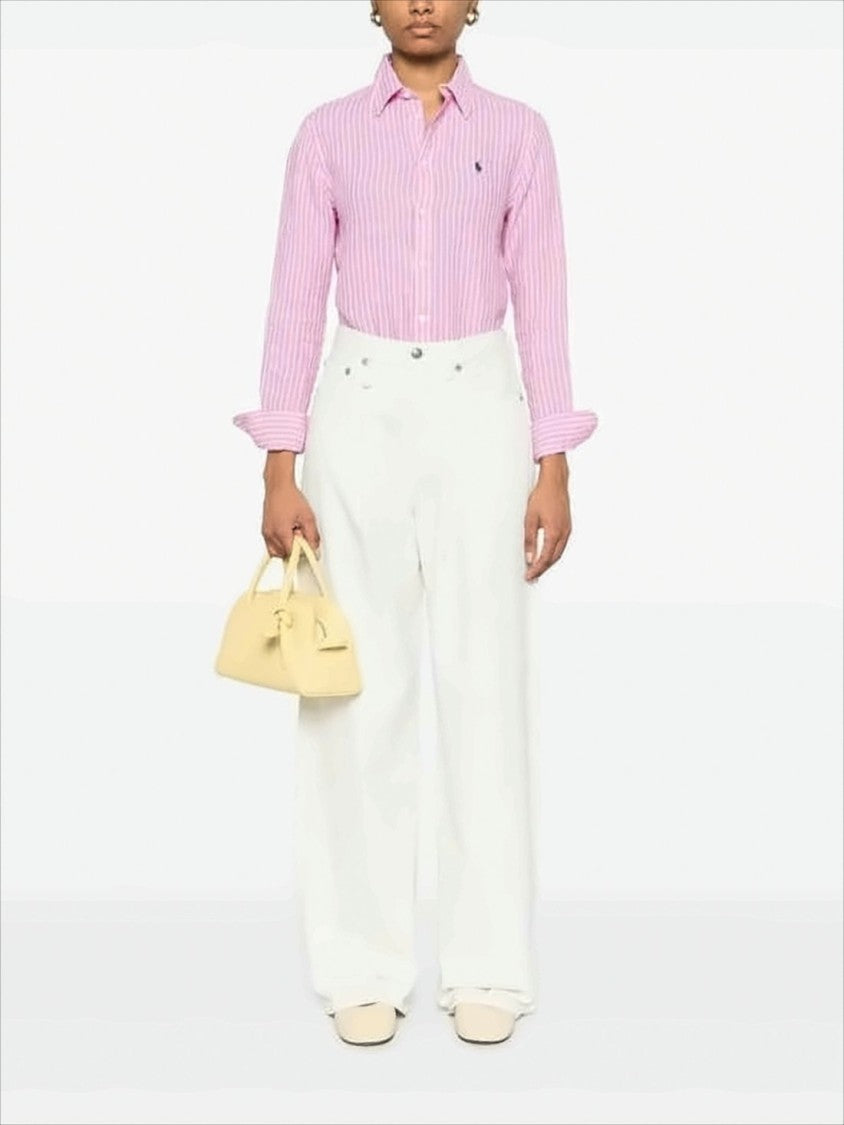 Polo Ralph Lauren Pink Striped Linen Blouse With Classic Button-Down Design