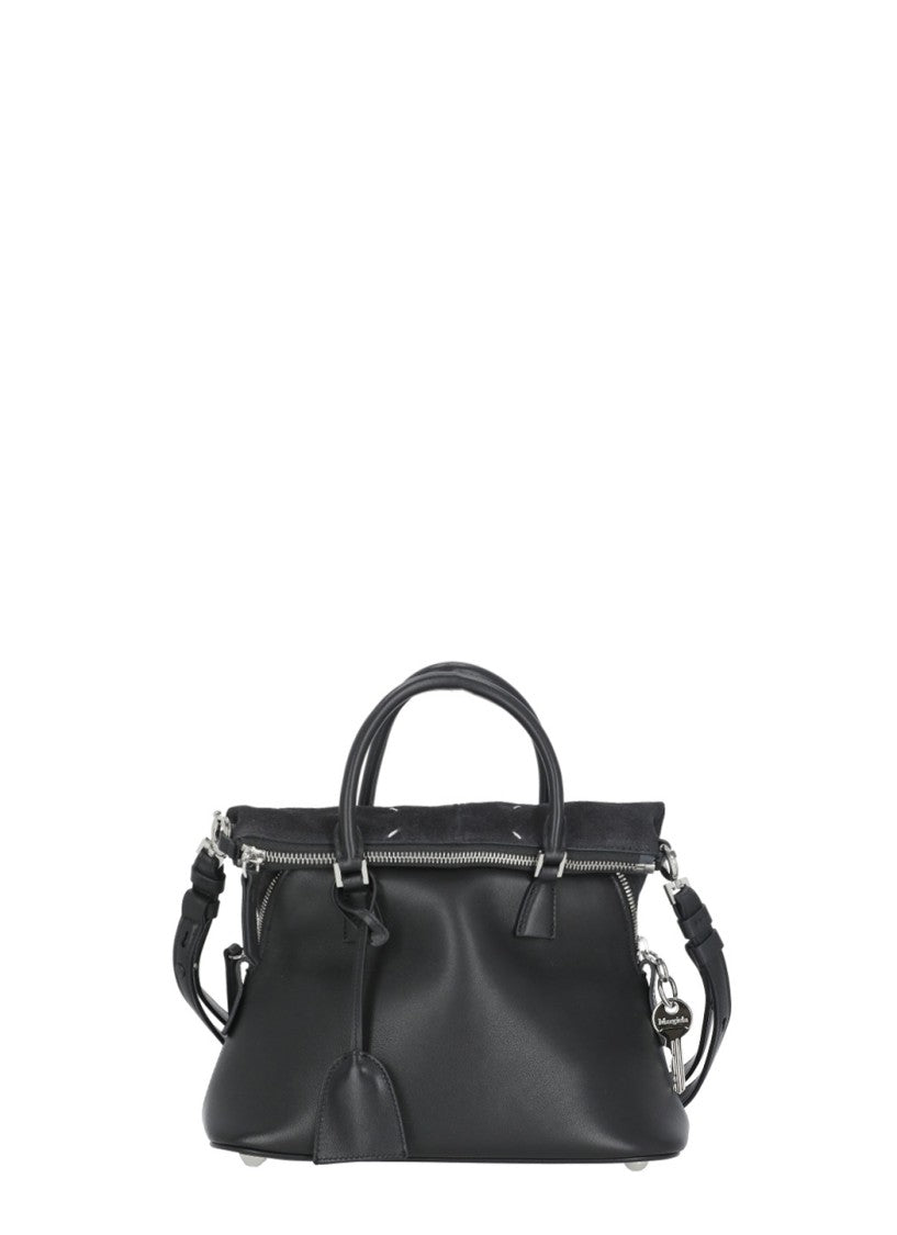Maison Margiela Black Exposed Stitching Leather Top-Handle Bag