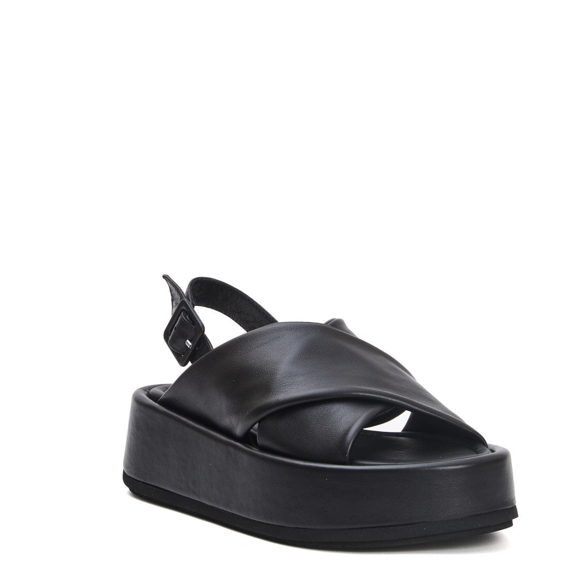 Paloma Barceló Black Leather Crossover Wedge