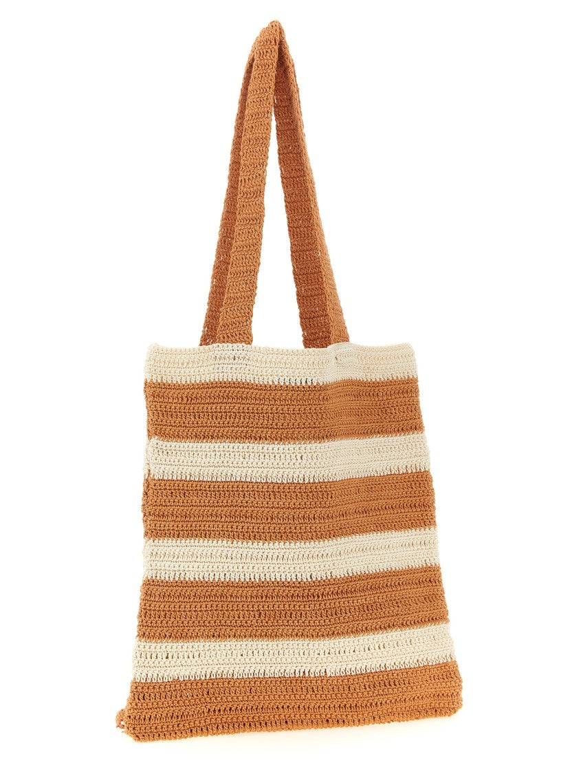 Bode Handmade Crochet Shopping Bag With Floral Embroidery And Tassels