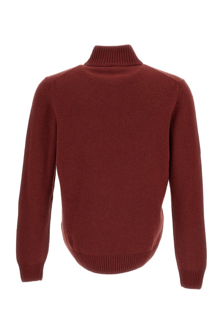 Gran Sasso Red High-Neck Wool-Blend Zip Sweater