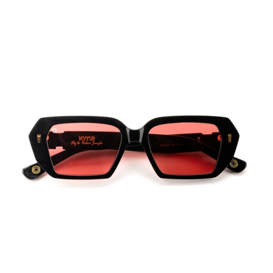 Kyme Rylee5 Geometric Rectangular Sunglasses With Bold Red Lenses