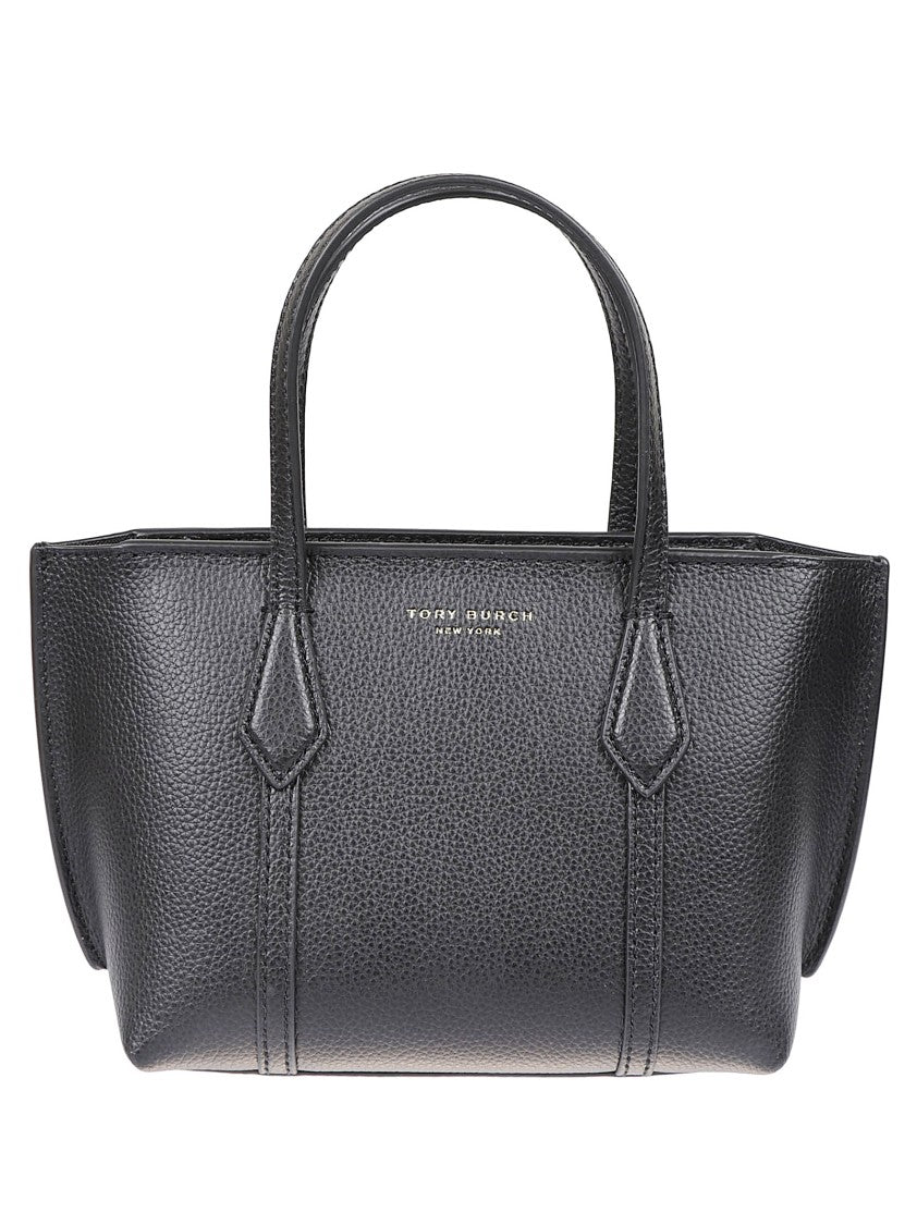 Tory Burch Perry Black Hammered Leather Shoulder Bag