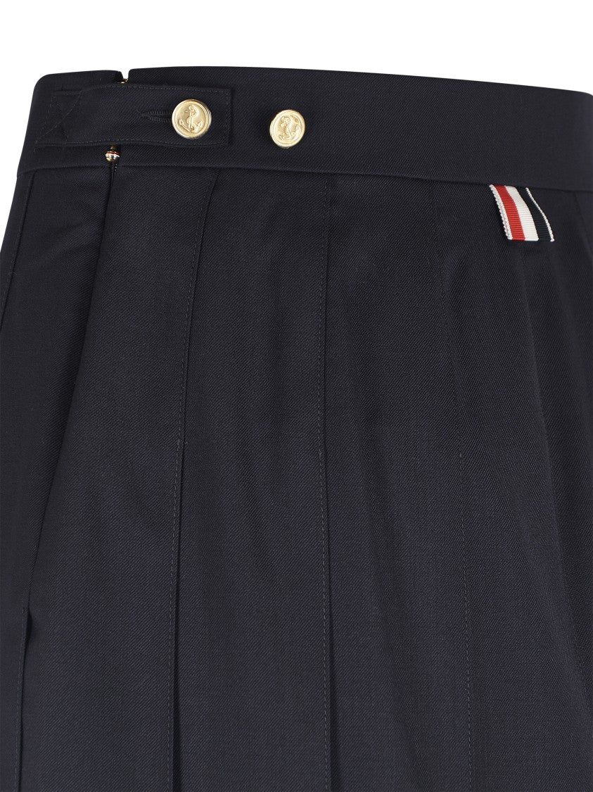 Thom Browne Dropped Back Pleated Skirt In Super 120'S Twill