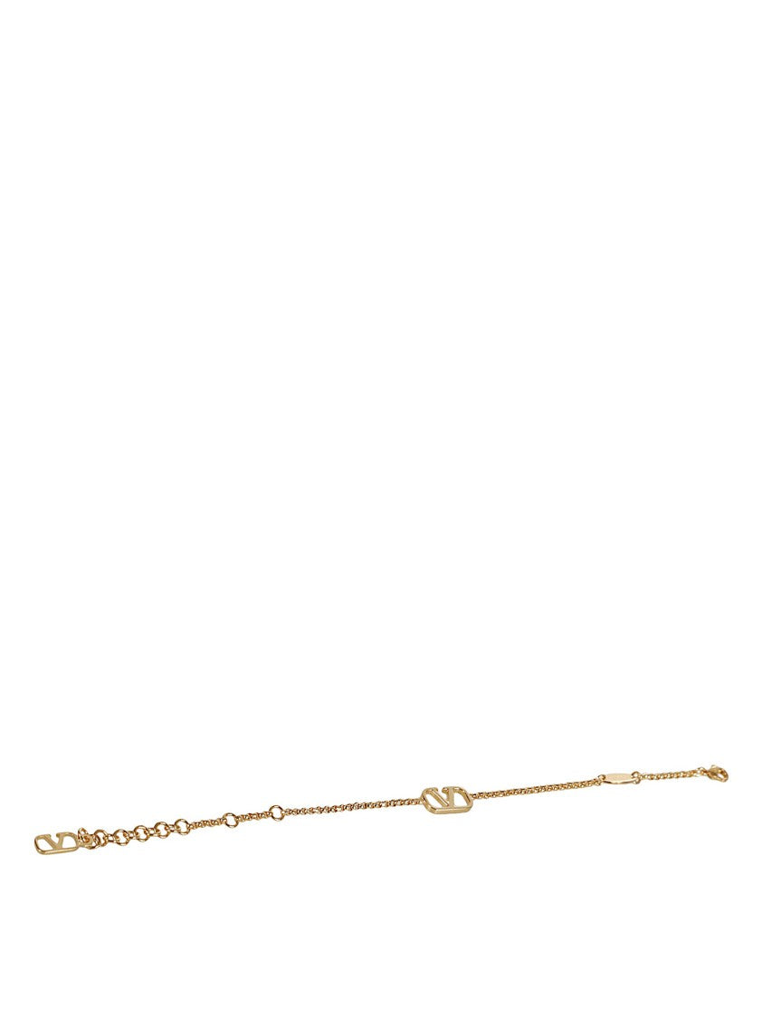 Valentino Garavani Gold Brass Bracelet With Logo Charm