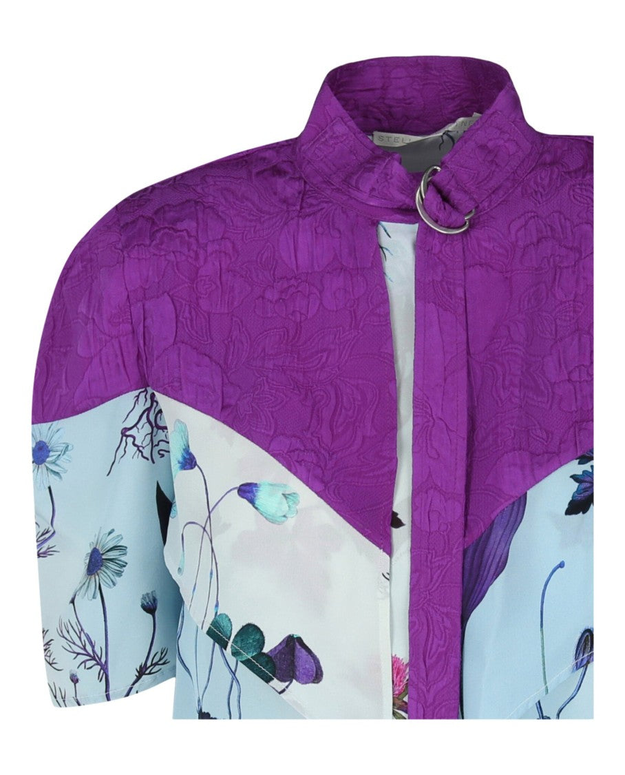 Stella Mccartney Floral Embossed Silk Blouse With Stand Collar