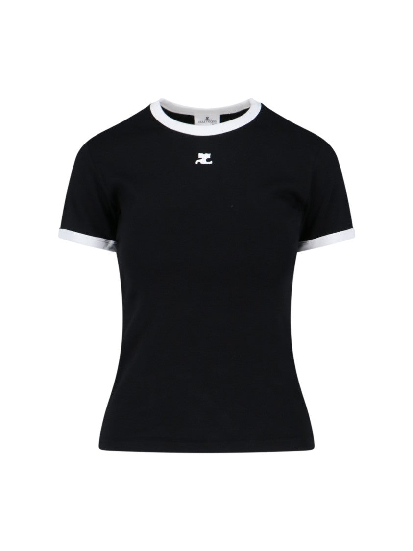 Courrèges Logo T-Shirt, Black Cotton, Crew Neck, Short Sleeves