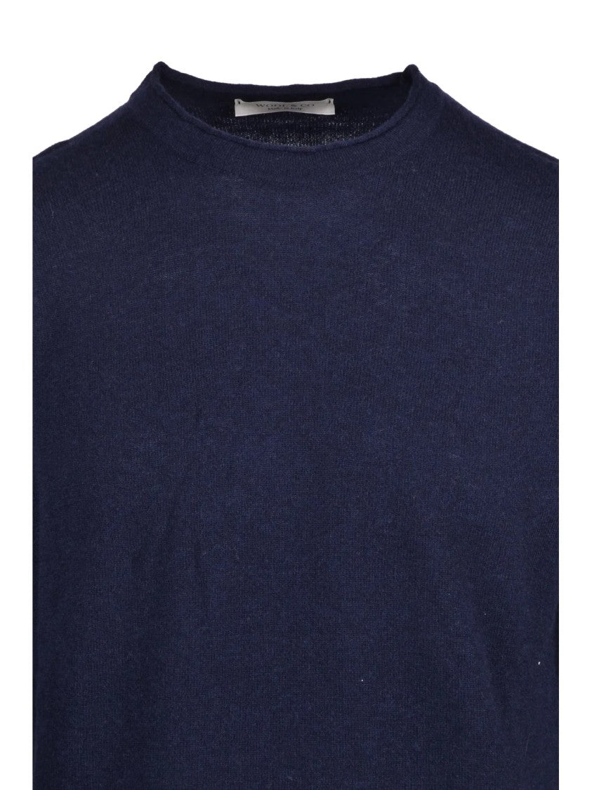 Wool & Co Crew Neck Pullover In Deep Blue With Fine Knit Texture