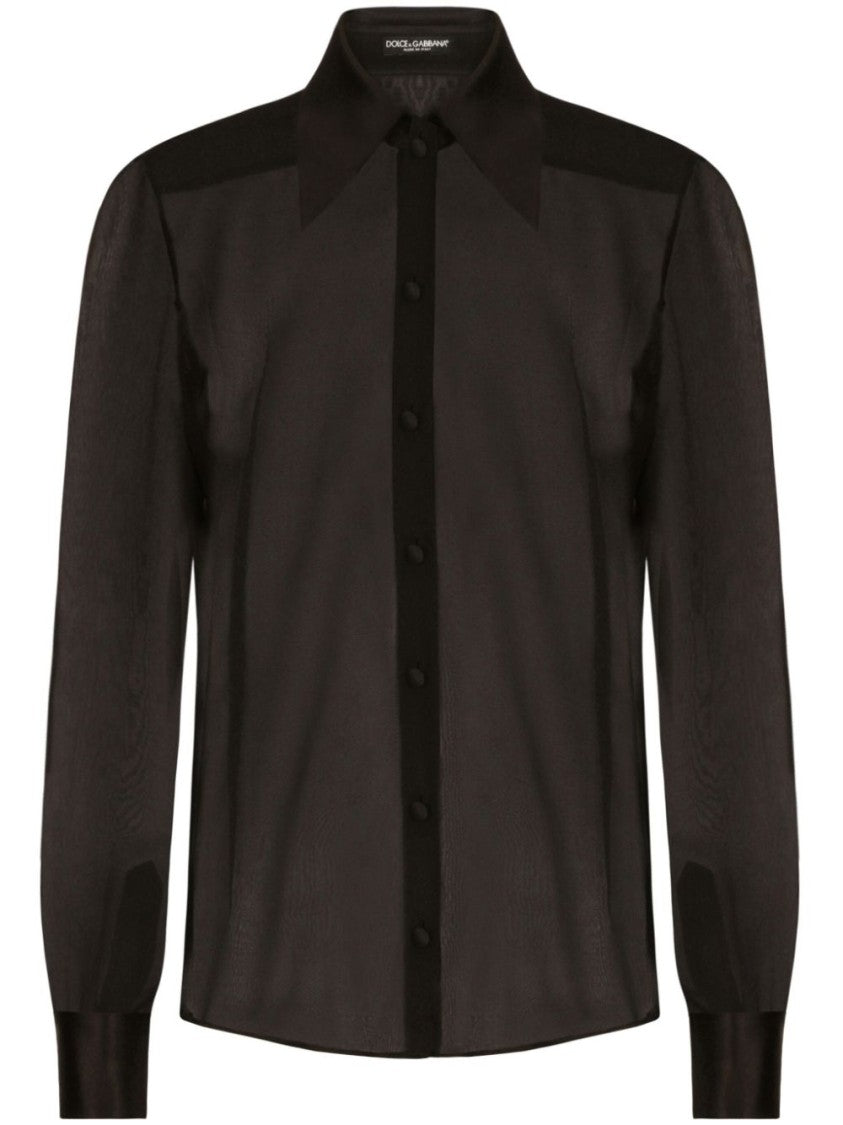 Dolce & Gabbana Sheer Black Long-Sleeved Silk Blouse