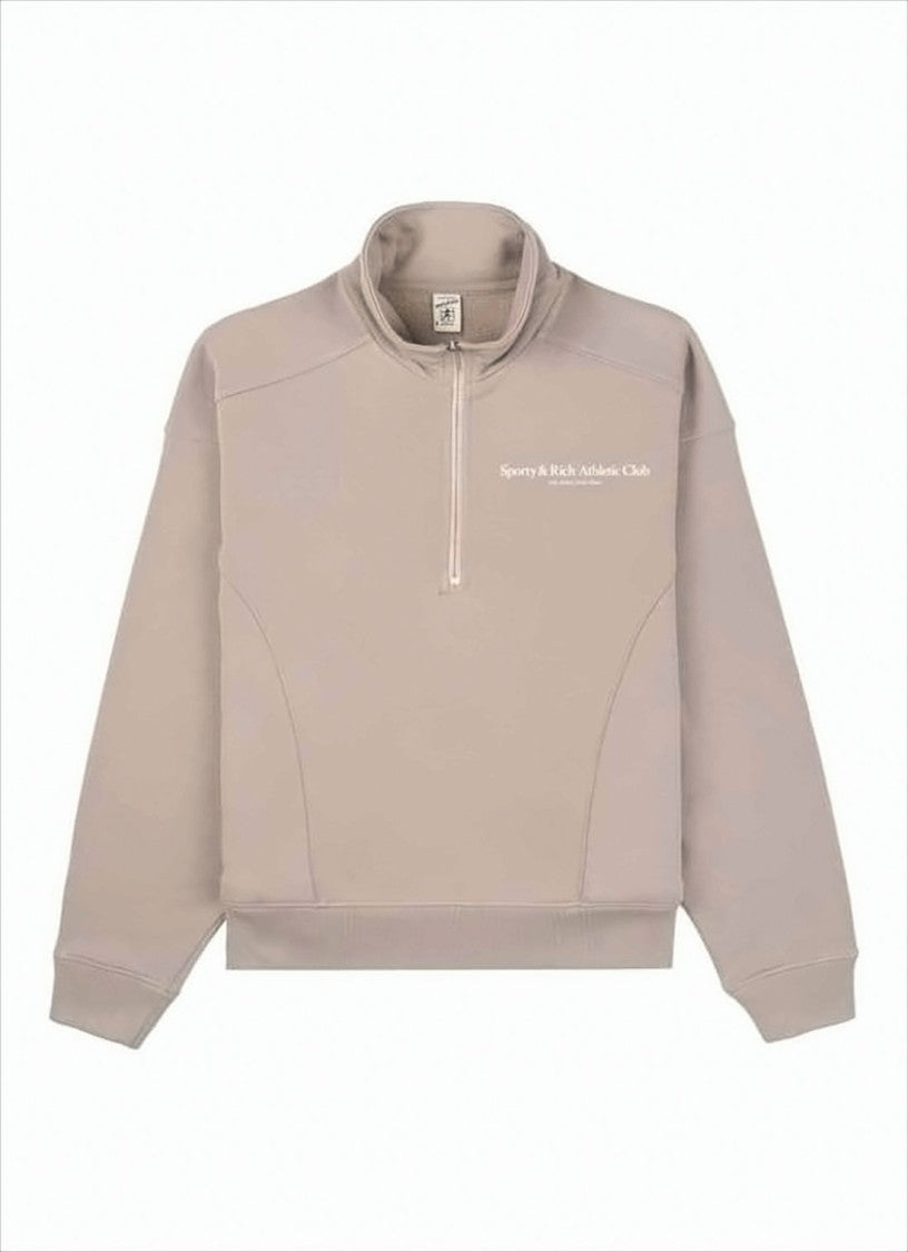 Sporty And Rich Long-Sleeve Pullover Top With Half-Zip And Ribbed Details