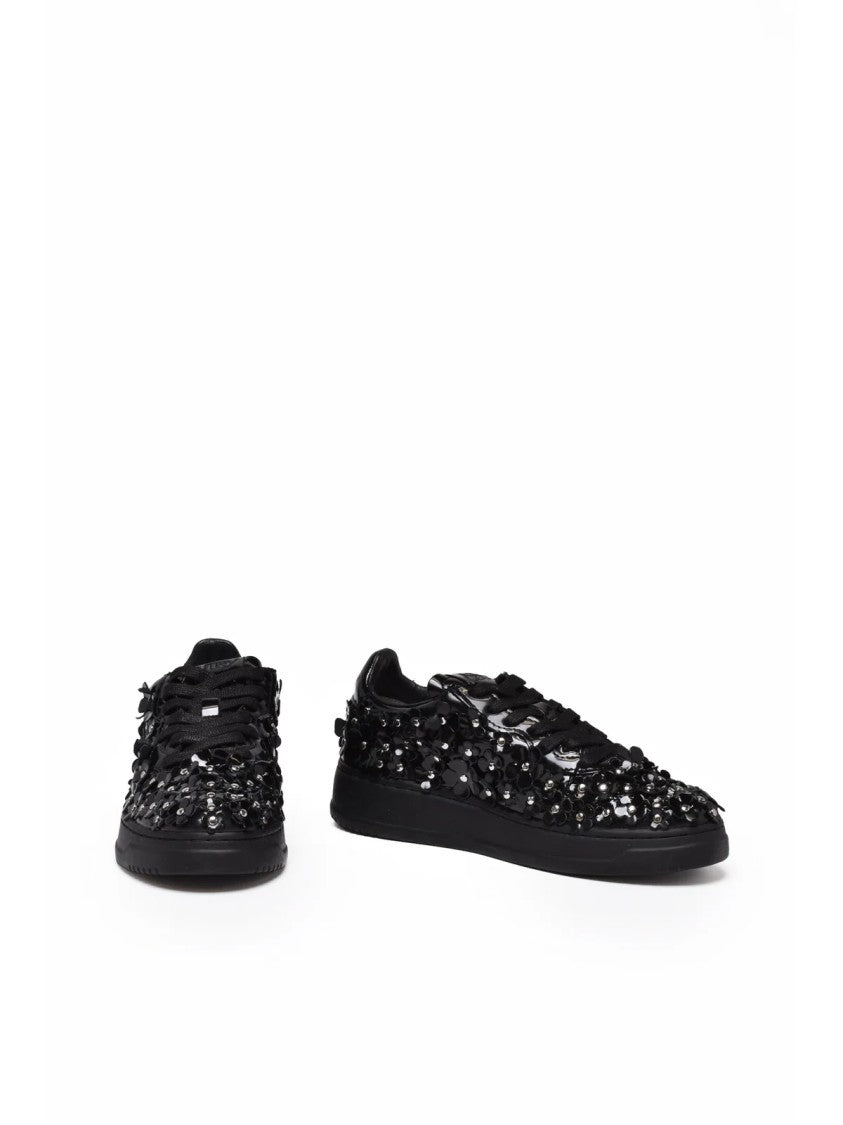 Autry Black Reflective Floral Leather-Blend Low-Top Sneakers