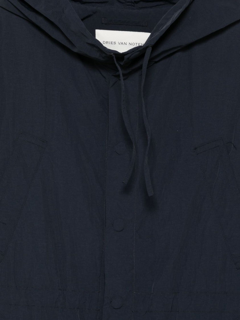 Dries Van Noten Blue Hooded Drawstring Flap Pocket Jacket