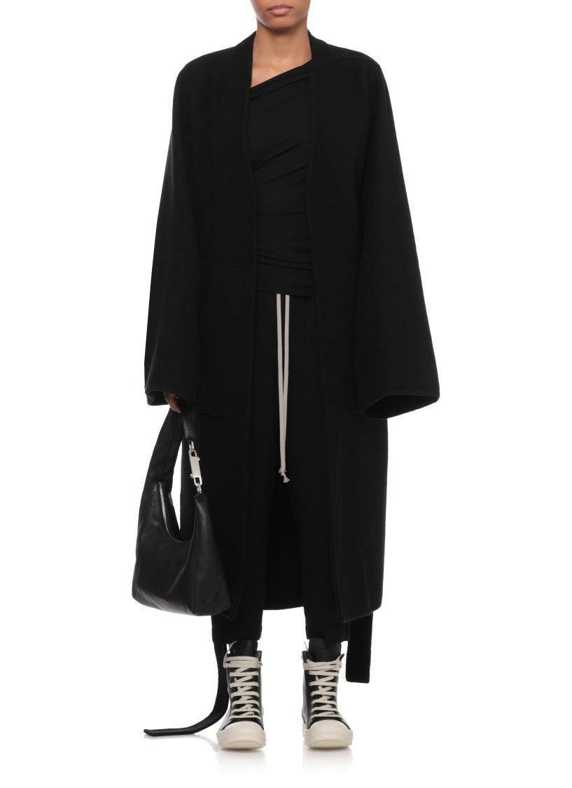 Rick Owens Black Cropped Trousers With Front Laces And Relaxed Fit