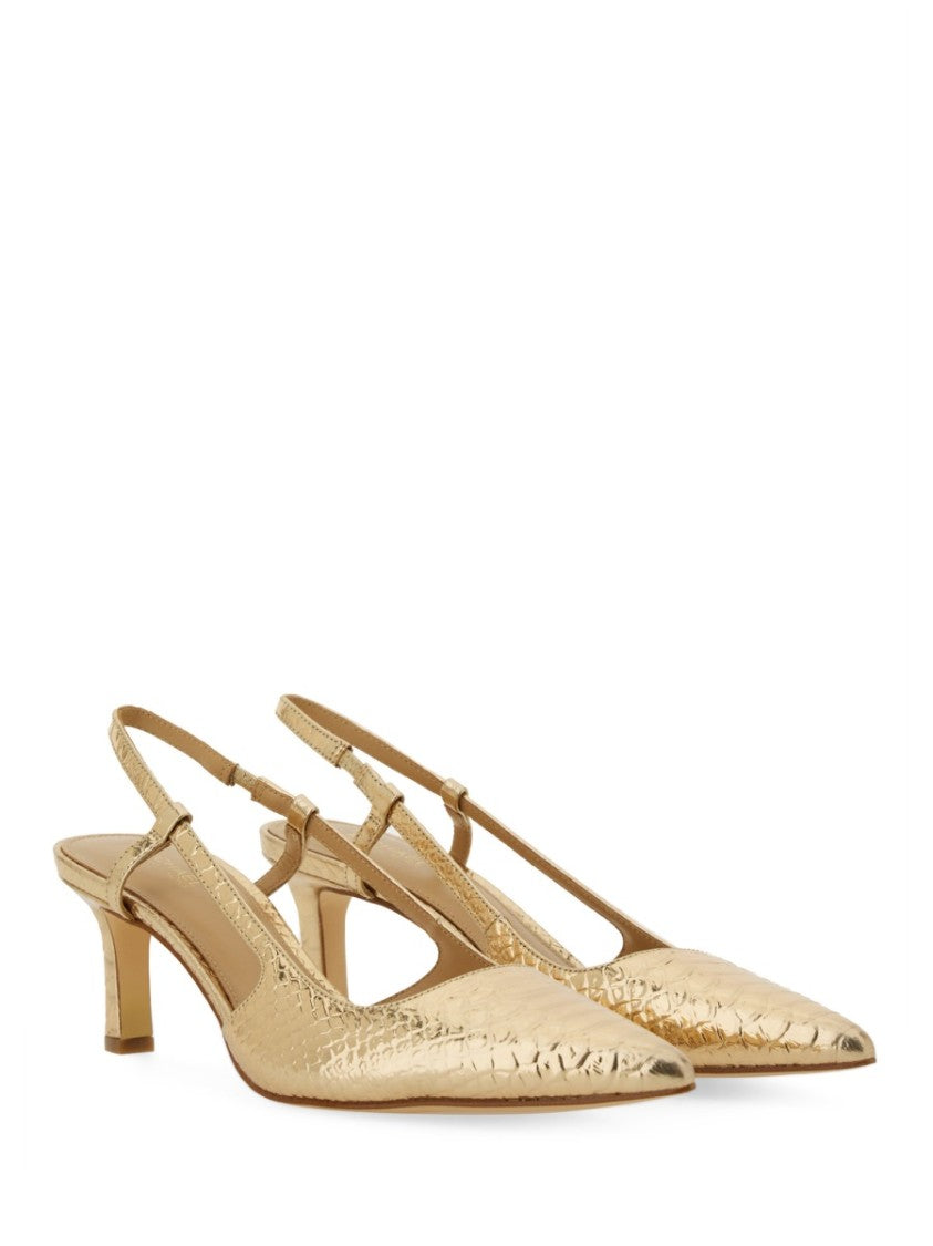 Michael Michael Kors Textured Gold Slingback Pumps With Pointed Toe