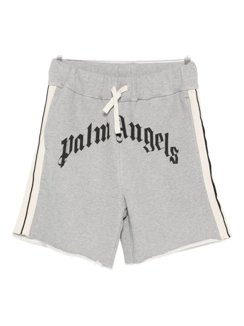 Palm Angels Relaxed-Fit Grey Shorts With Contrasting Stripes