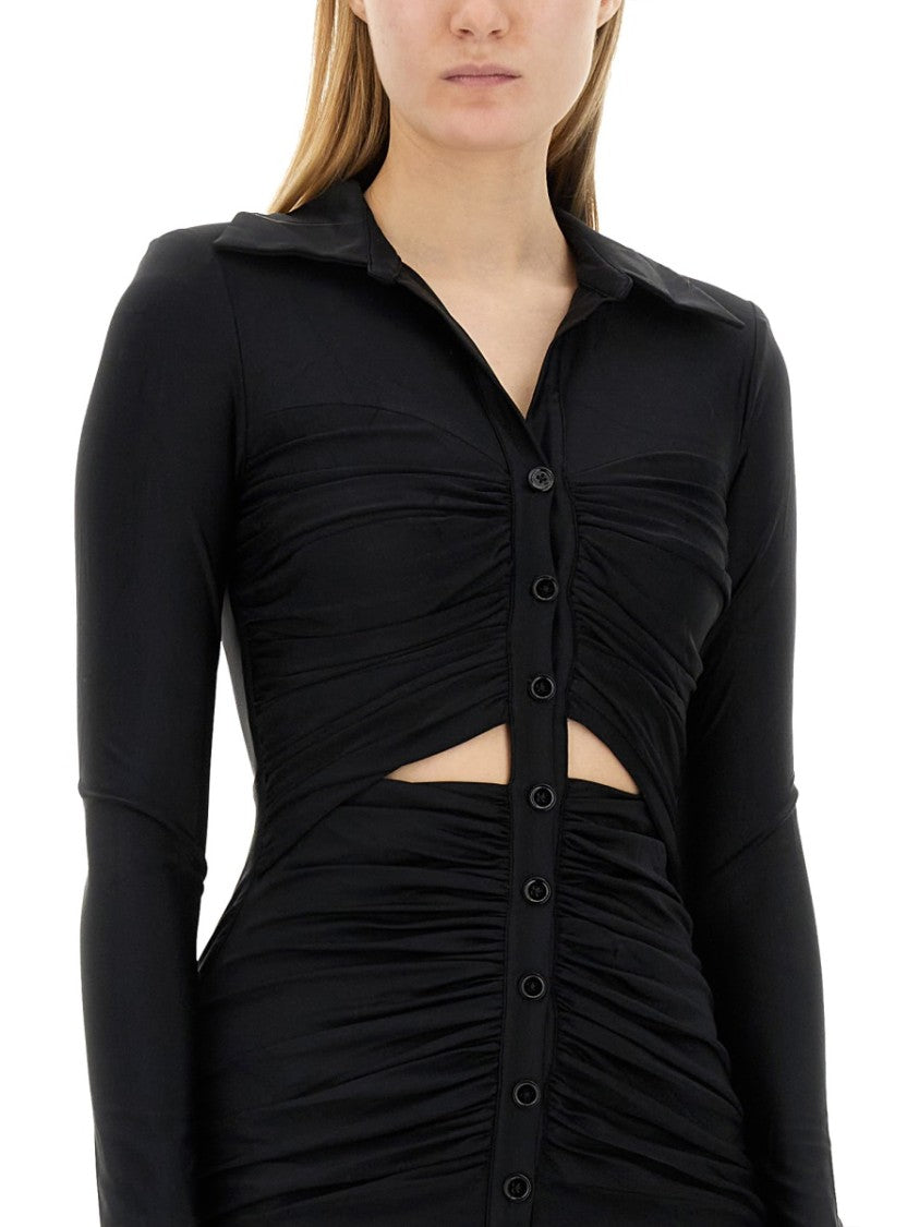 Self-Portrait Ruched Black Midi Dress