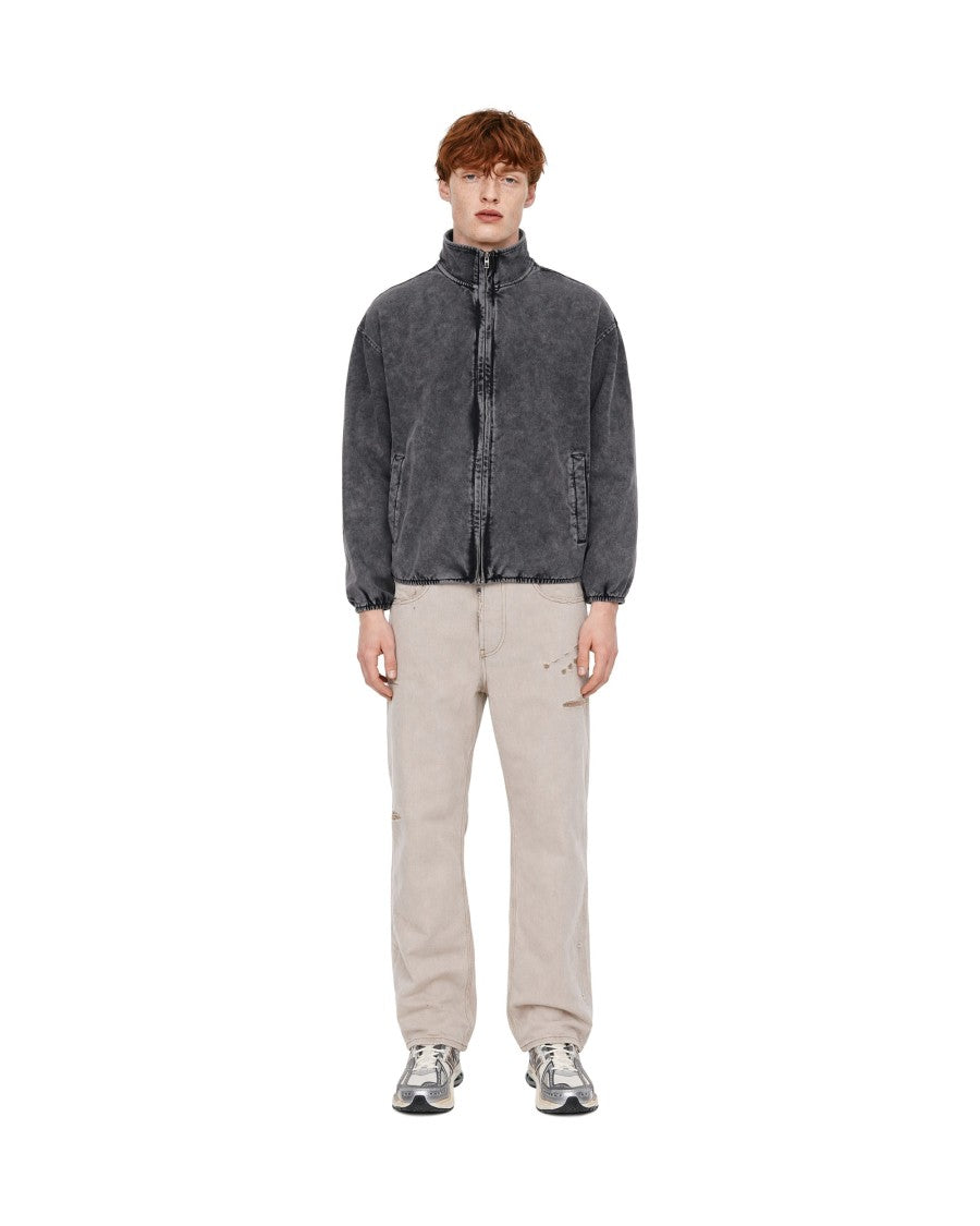 Diesel Washed Charcoal Cotton Denim Bomber Jacket