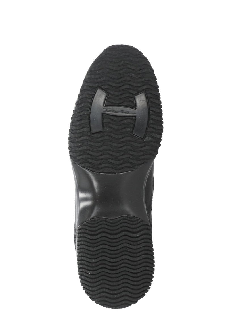 Hogan Black Leather Embossed Logo Sneakers