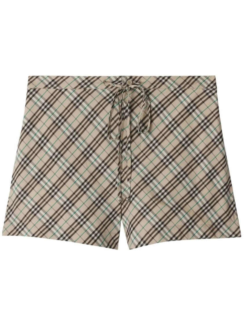 Burberry Plaid Pattern Cotton Shorts With Drawstring Waist