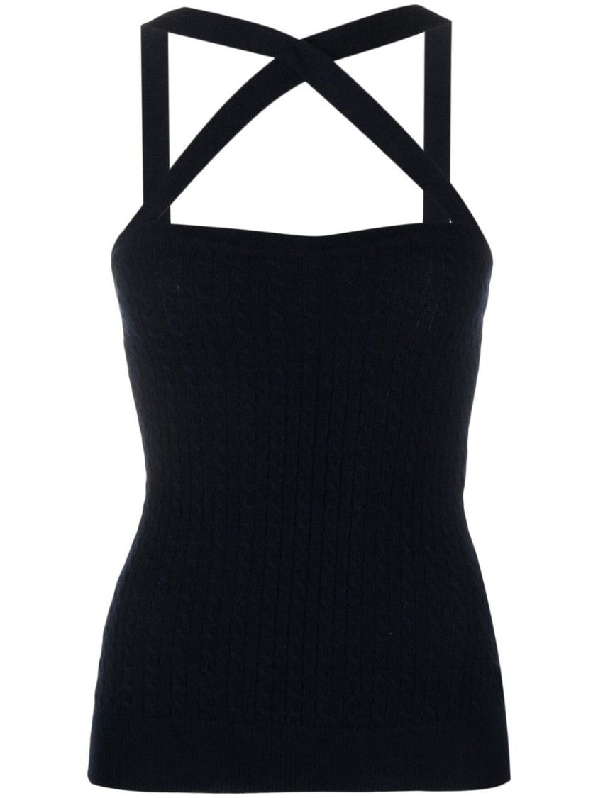 Patou Cable-Knit Halterneck Top In Midnight Blue