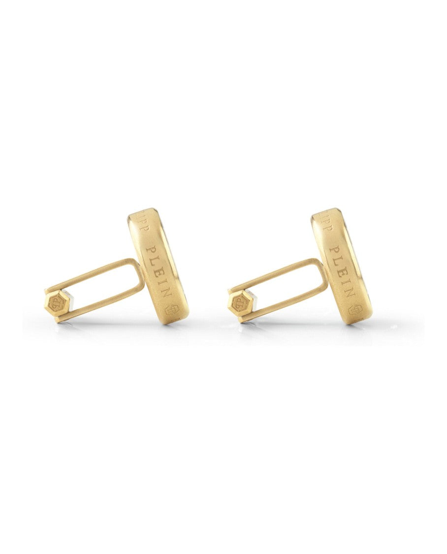 Philipp Plein Black Enamel And Gold Logo Cufflinks