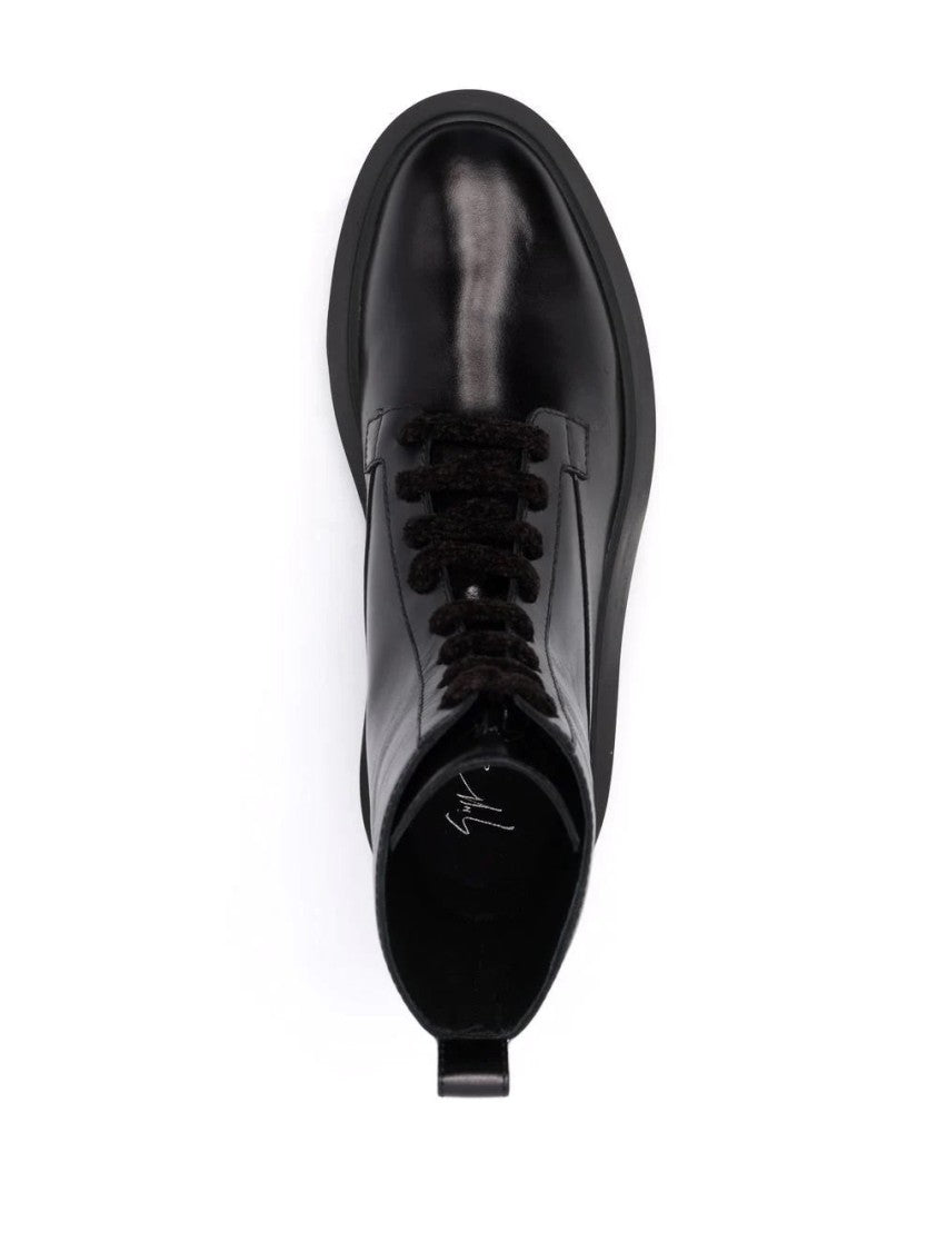 Giuseppe Zanotti Sleek Black Leather Ankle Boots With Lace-Up Front And Logo Detail