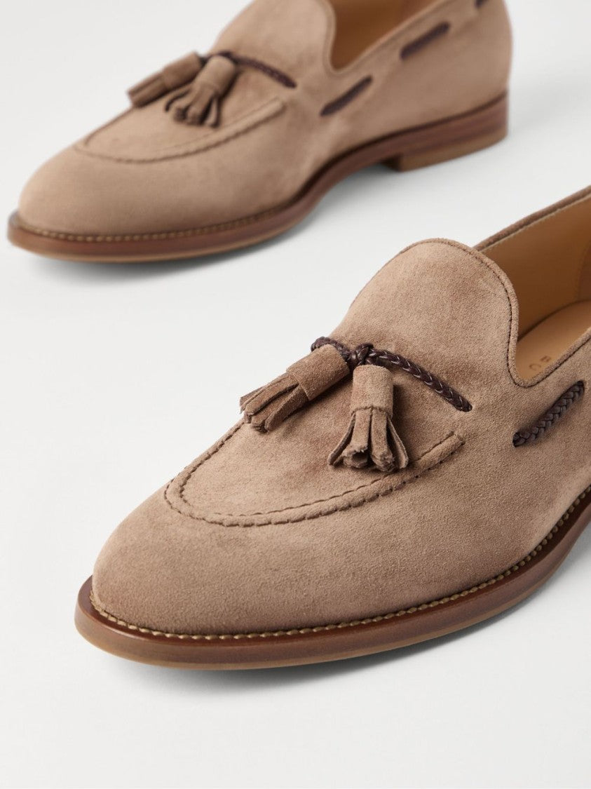 Brunello Cucinelli Braided Leather Detail Suede Loafers