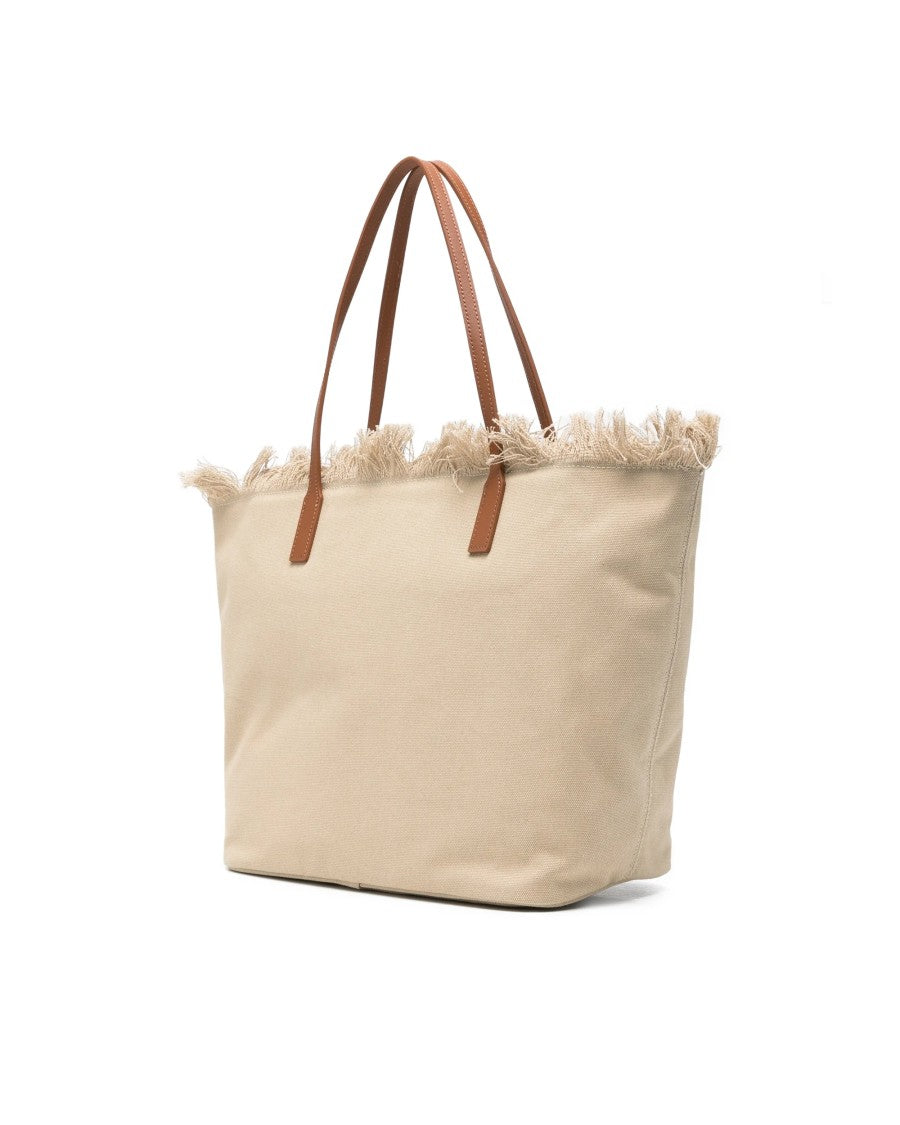 Mc2 Saint Barth Mid Fringe Canvas Tote Bag With Logo Detail
