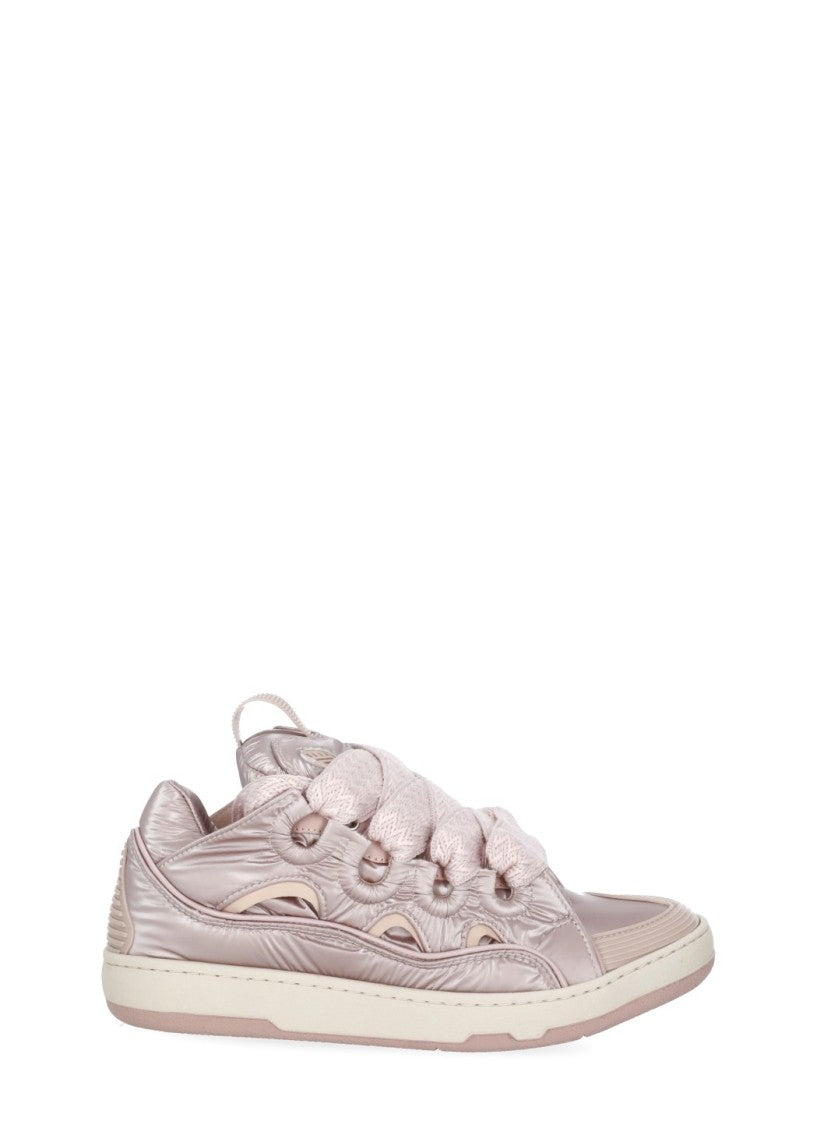 Lanvin Round Toe Metallic Antique Pink Sneakers With Double Herringbone Laces