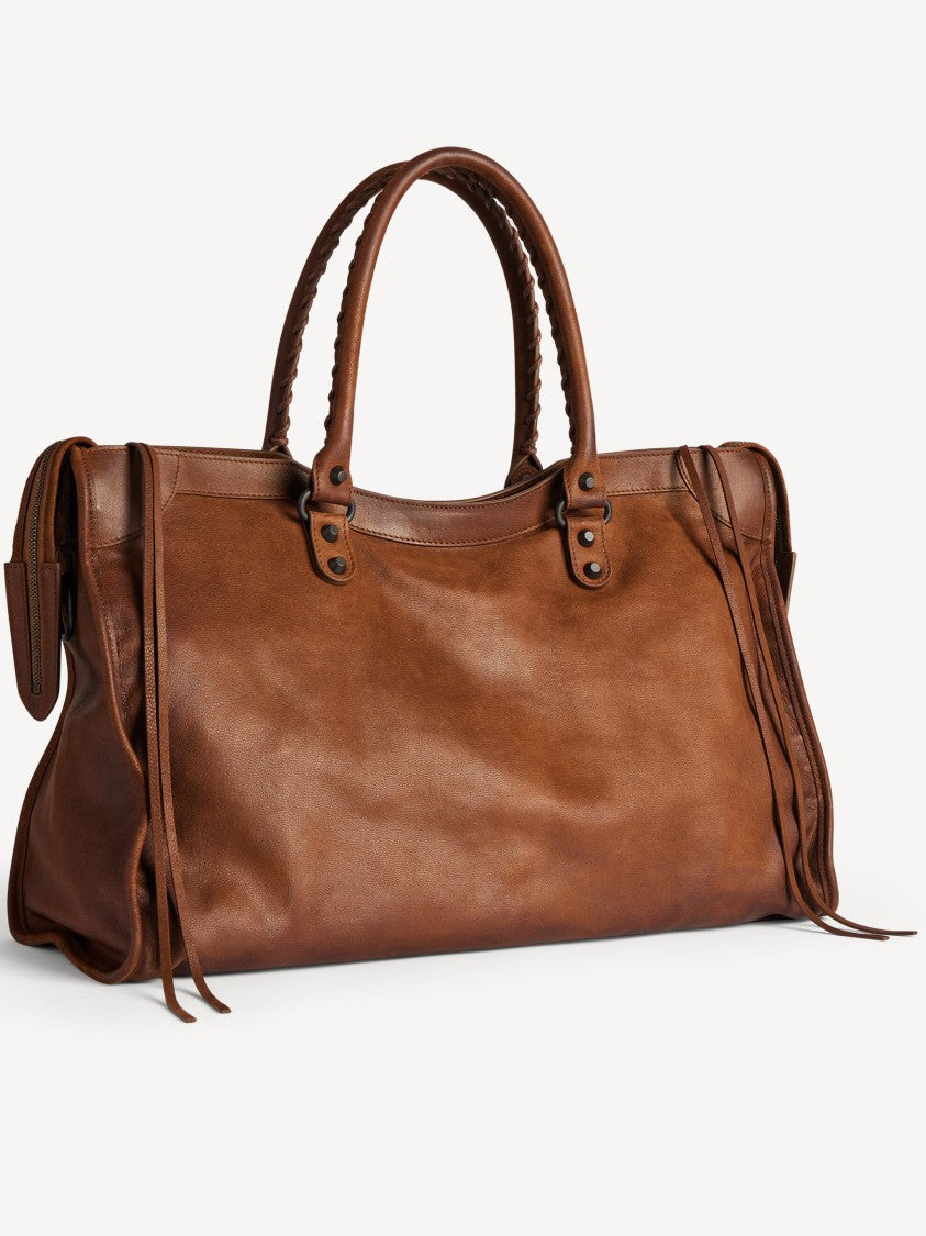 Balenciaga Le City L Braided Handle Studded Leather Tote Bag