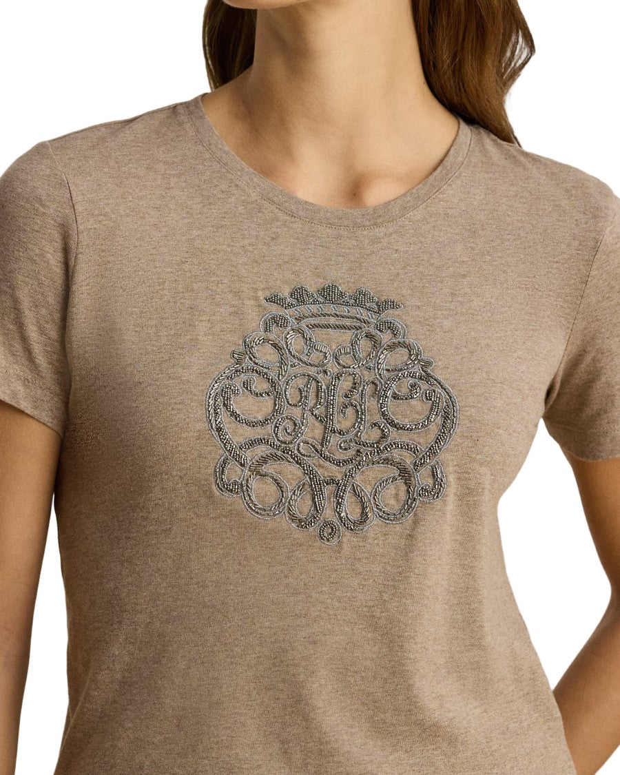 Lauren Ralph Lauren Heathered Beige Short Sleeve T-Shirt