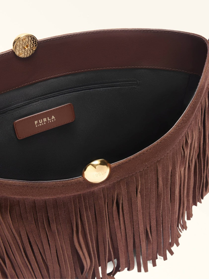 Furla Medium Chocolate Brown Suede Handbag
