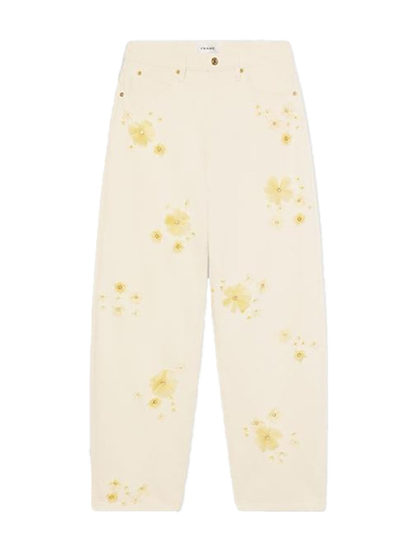 Frame Low-Slung Barrel Jeans With Floral Embroidery